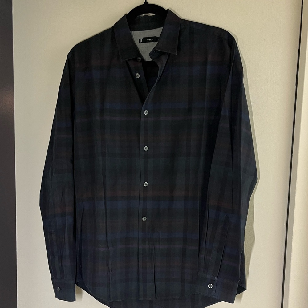 Vince Men's Dark Plaid Button-Down Shirt